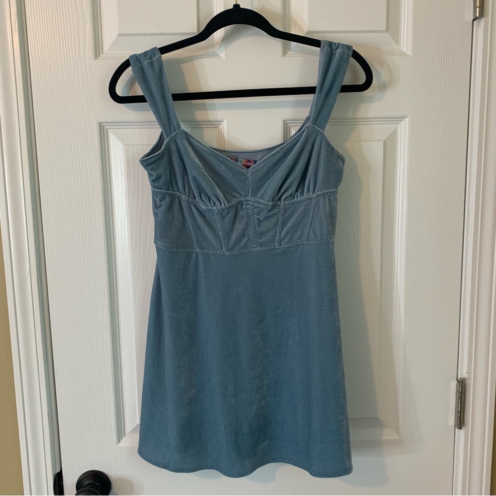 Urban Outfitters Soft Blue Crushed Velvet Genevieve Mini Dress Festival, size M - Picture 10 of 10